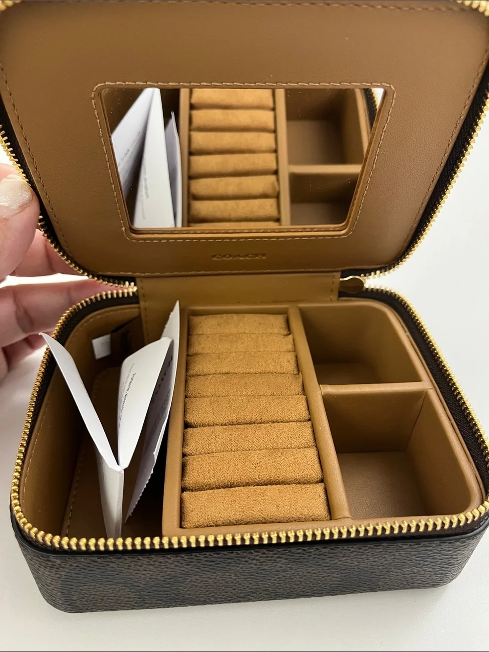 Coach Walnut Black Canvas & Leather Signature Coated Jewelry Case with Gold Logo